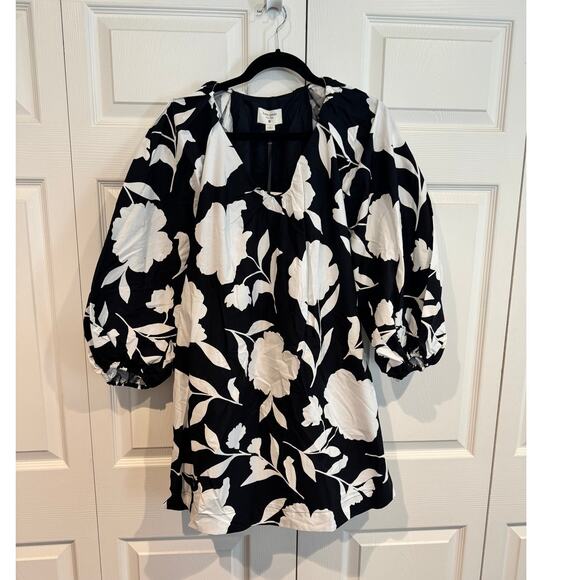 NEW Kate Spade Rose Poplin Balloon Black White Sleeve Mini Dress - Picture 3 of 8